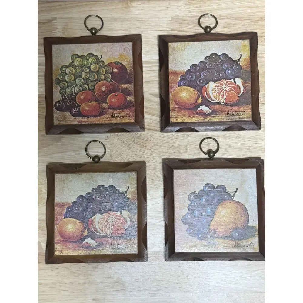 Homco Still Life Fruit Wall Plaques Wood Hanging Tuscan Decor MCM VTG Set‎ of 4